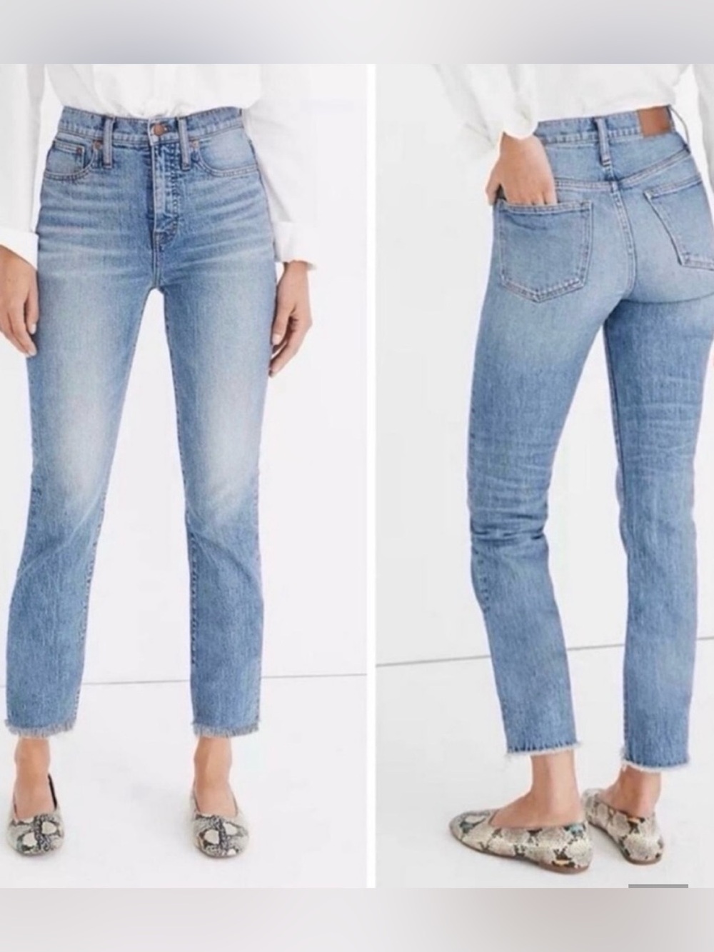 Madewell perfect vintage  Blue Cropped Straight Jeans with Raw Hem